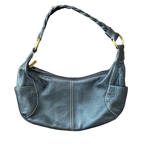 Clarks Leather Purse Pebbled Handbag Black Sling Woven Braided Bag Hobo Y2k - Picture 6 of 13